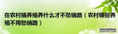 不愁销路的养殖项目在农村搞养殖养什么才不愁